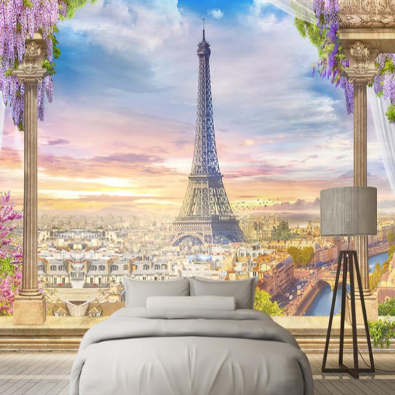 

European Style Wallpapers 3D Flowers Tree Wall Murals Nature Landscape Photo Eiffel Tower Walls Paper for Living Room Home Decor, As picture