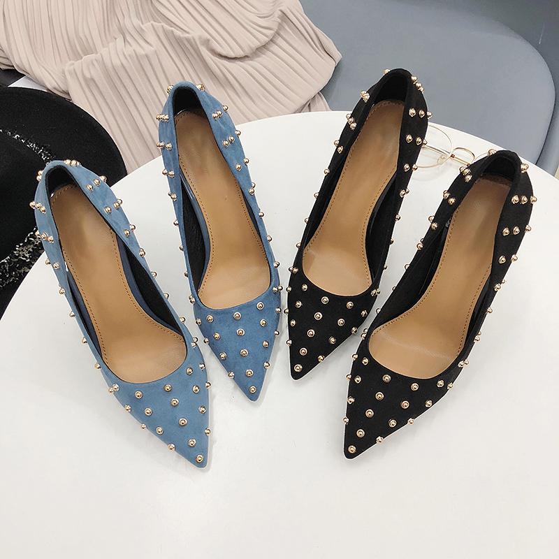 

Women High Heels Shoes New Female Pumps Fashion Metal Office Ladies Working Shoes Solid Pointed Toe Dress Spring W37-76, Black