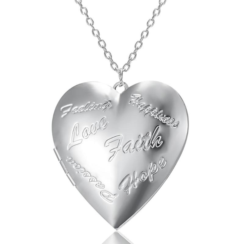 

1PC Silver Plated Alloy Heart Shape LOVE FAITH HOPE Engraved Open Locket Box Pendant Necklace Fashion Jewelry