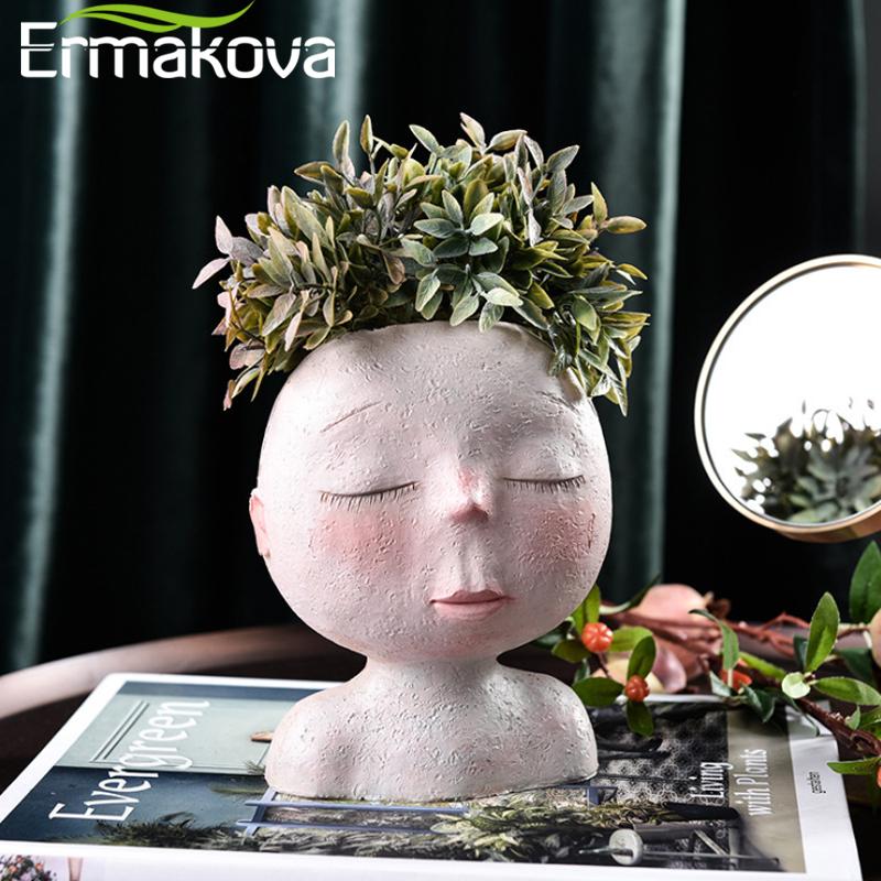 

ERMAKOVA Nordic Resin Human Head Vase Art flower Arrangement Doll Sculpture Flower Pot Potted plant Home garden Decoration