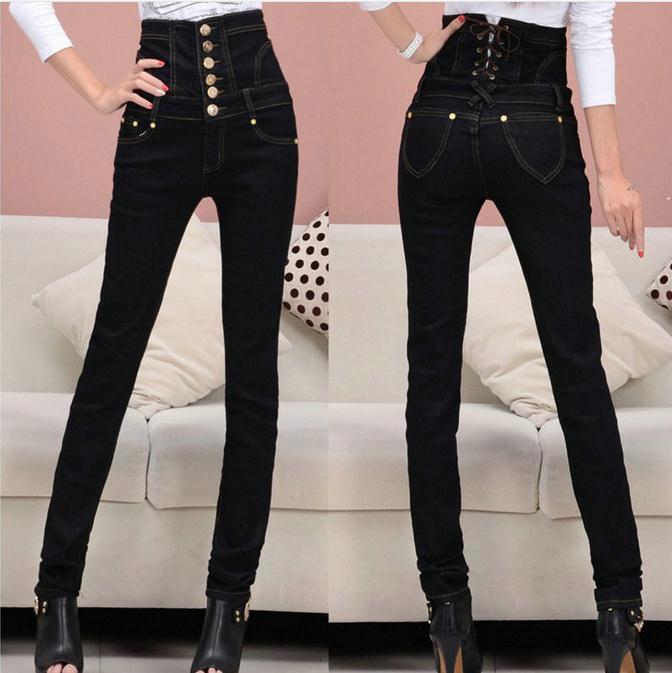 

Women's Waistline Were Thin Size Pencil Pants Jeans Quxc, Blue