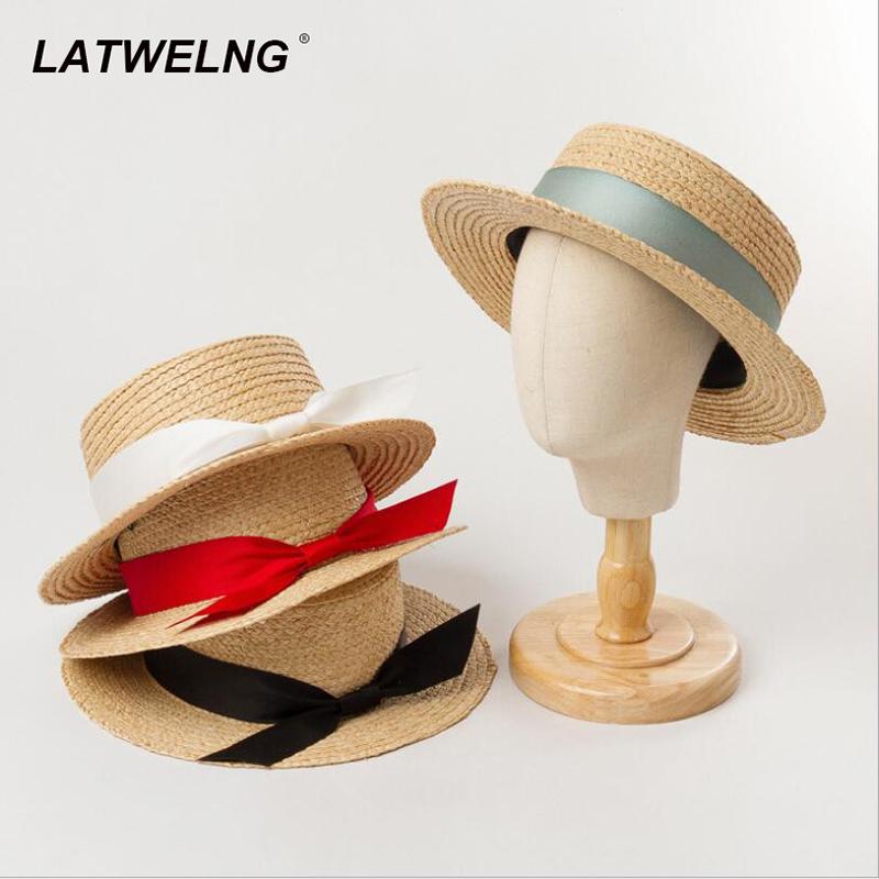 

Wholesale Bow Decoration Flat Top Raffia Hat For Children Girls Summer Beach Hats Party Caps, White