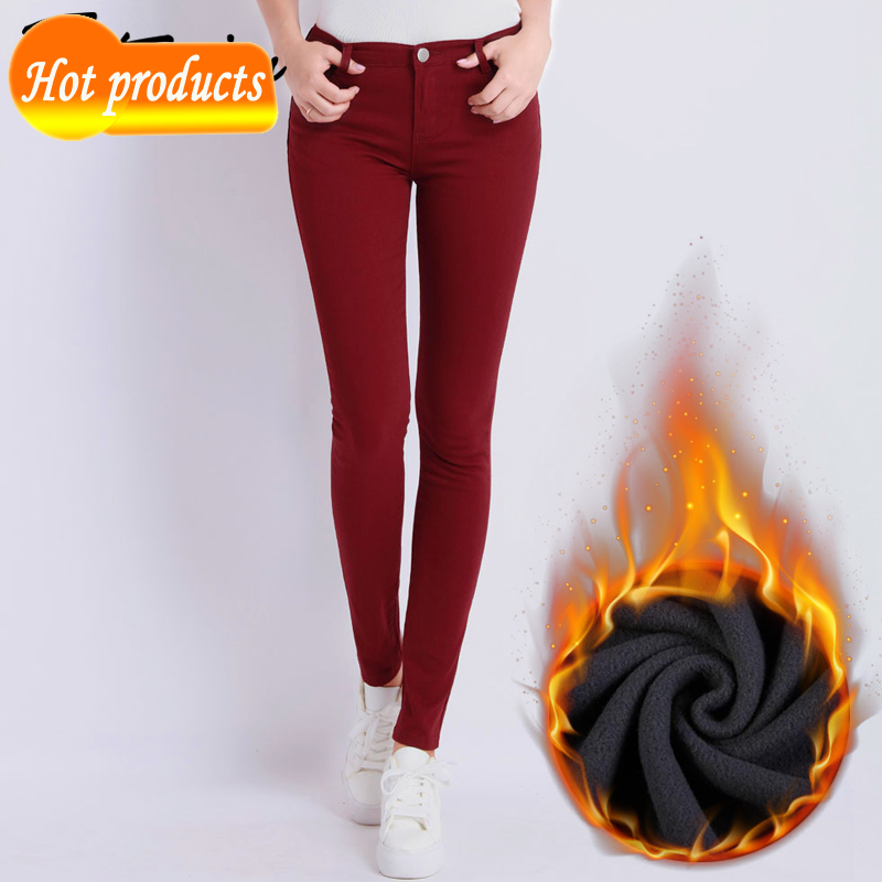 

Calas quentes das mulheres para a mulher mais tamanho doce cor grossa veludo inverno quente de brim estiramento denim N82G, Navy blue