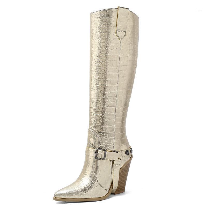 

2020 Fashion Buckle Knee High Boots Autumn Women Boots Pu Leather Wedges High Heel Long Pointed Toe Winter Woman Shoes1, Black