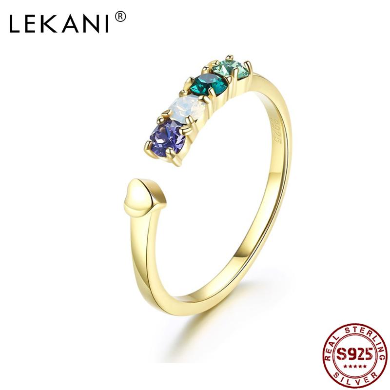 

LEKANI Crystal From S925 Sterling Silver Ring Fashion Opening Adjustable Ring Fine Jewelry for Women