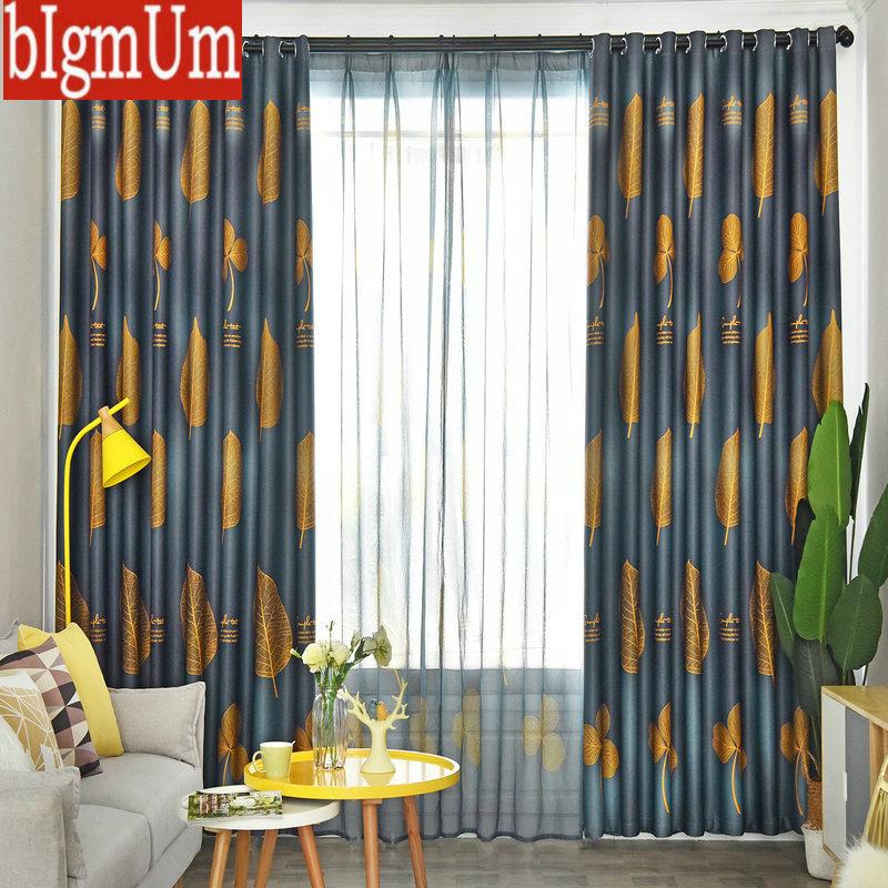 

New Blackout Curtains for Living Room Kitchen Golden Leaves Plants Pattern Drapes Cortinas Para Sala De Estar Rideaux Tende, Tulle 3