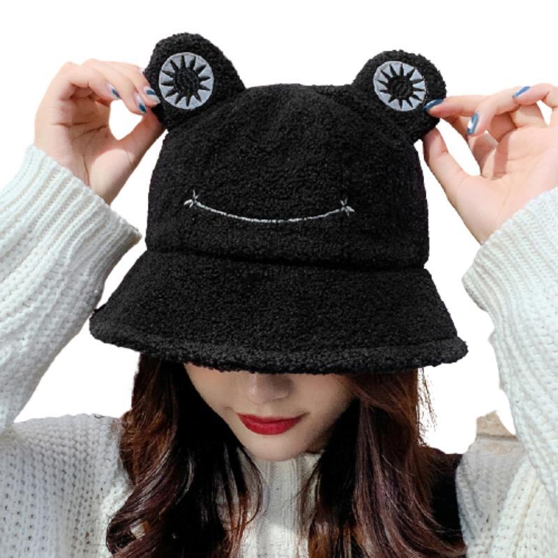 

2020 Cute Fisherman Hat Women Frog Bucket Hat Winter Plush Fluffy Soft Cat Ears Warm Flat Cap Top Dome Windproof Bob, 02
