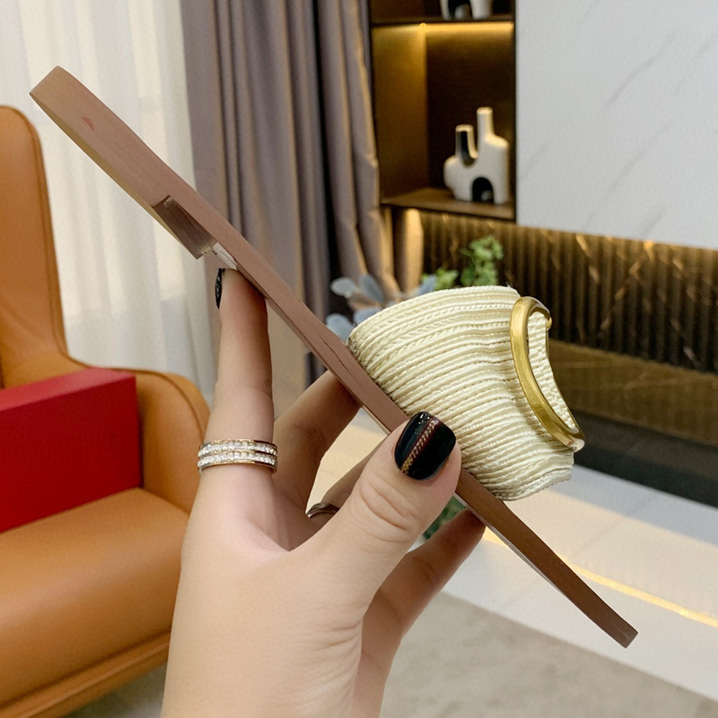 

2022 Woman slippers ladies sandals summer fashion Metal buckle genuine leather slip flat luxury casual women's loafers Striped Oblique designer Slides beach shoes, White leather