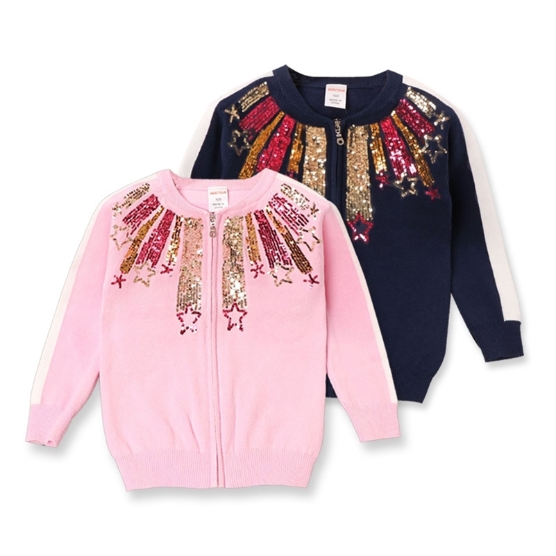 

Spring Fall Girls Cardigan Sweater Fashion Sequins Child Knitting Clothes Long Sleeve Cardigans For Girl New Kids Clothing 3-7 Y 201109, Red
