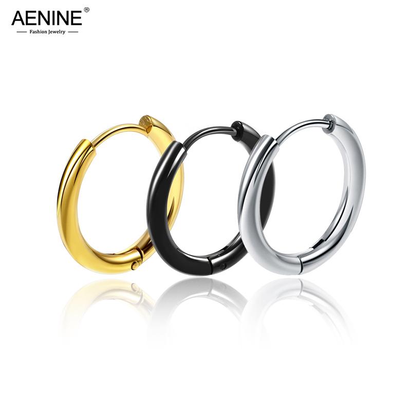 

AENINE Trendy Earrings 2.5mm Wide Round Earrings Stainless Steel 3 Colors Circle Hoop Jewelry For Women Brincos AE18111