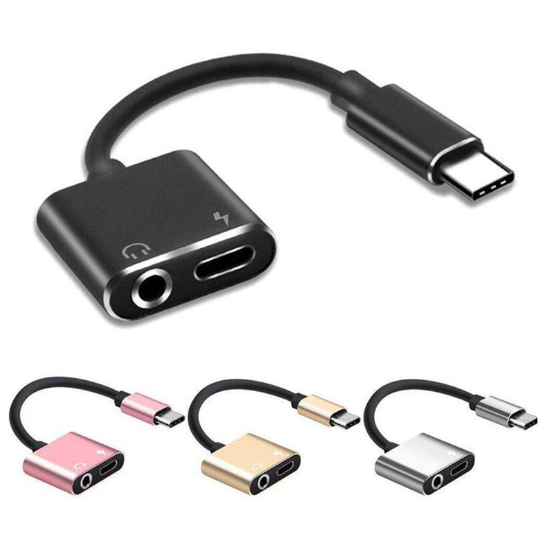 

USB-C Type C Adapter Charger Audio Cable 2 In 1 Type-C To 3.5mm Jack Headphone Aux Converter For Samsung Xiaomi phone