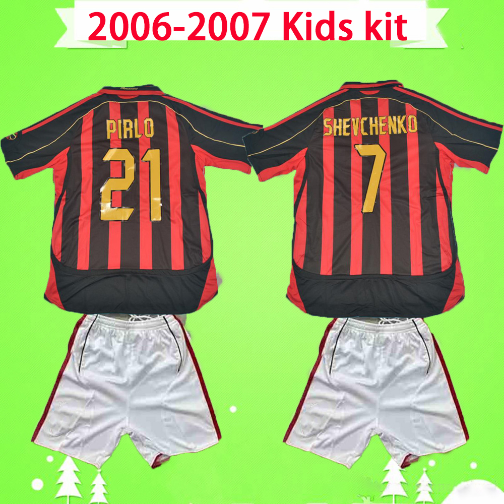 

Kids kit 2006 2007 Retro soccer jerseys vintage football shirts boys sets 06 07 classic ac MALDINI MILAN PIRLO SEEDORF children suit, Black