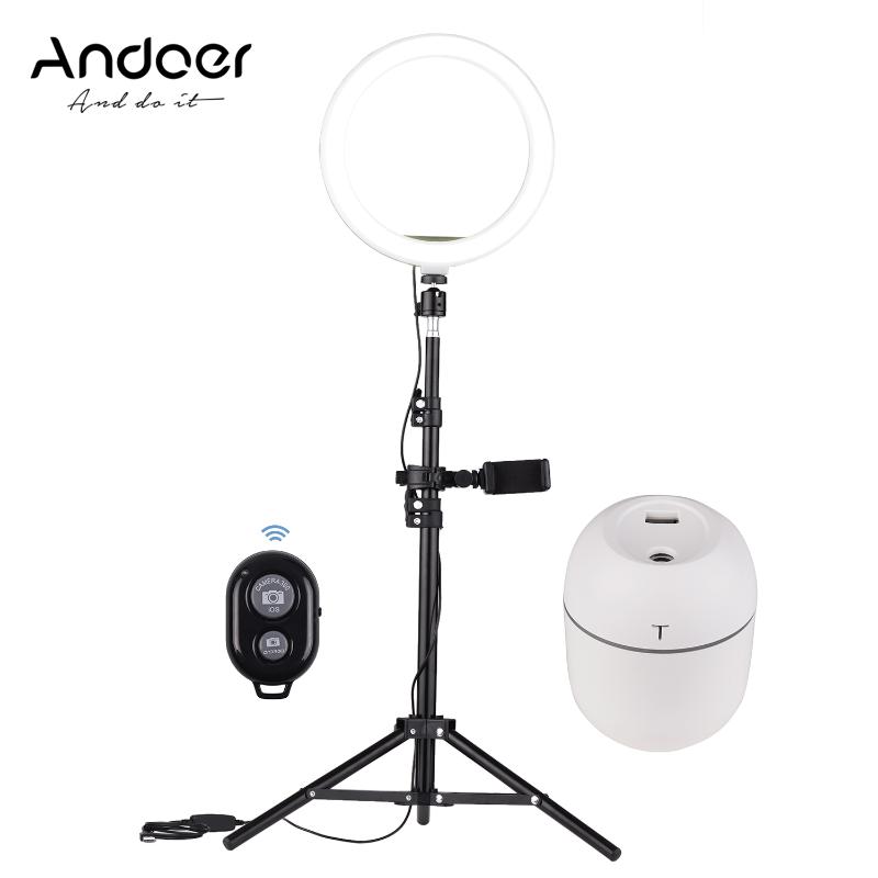 

Andoer 3200-5600K Ringlight 10 Inch LED Video Ring Light with Phone Holder Light Stand Mini Humidifier Remote Control for Makeup