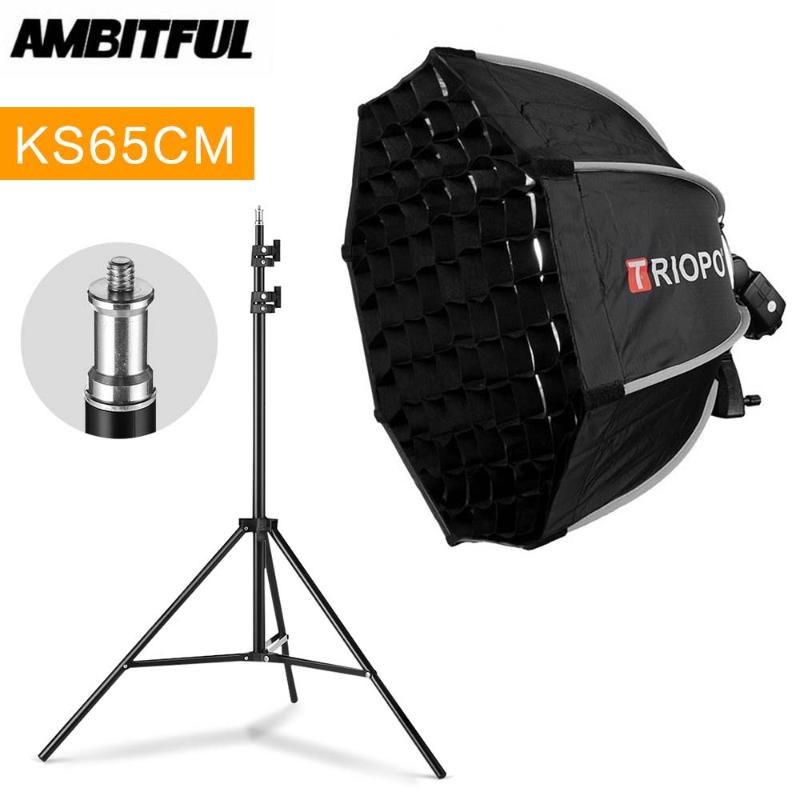 

TRIOPO 65cm Foldable Octagon Softbox Bracket Mount Softbox Handle + Honeycomb Grid + 2m Light Stand for Godox Flash Speedlite