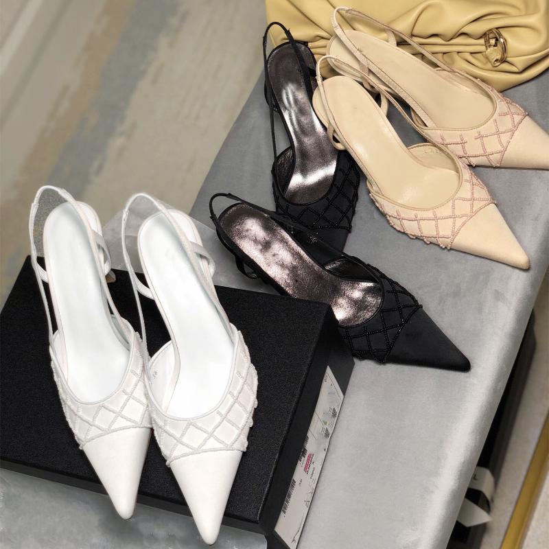 

String Bead Sandals Silk Women Back Strap Genuine Leather Pointed Toe Sexy Ladies Party Shoes Woman New Chic Design, As pic