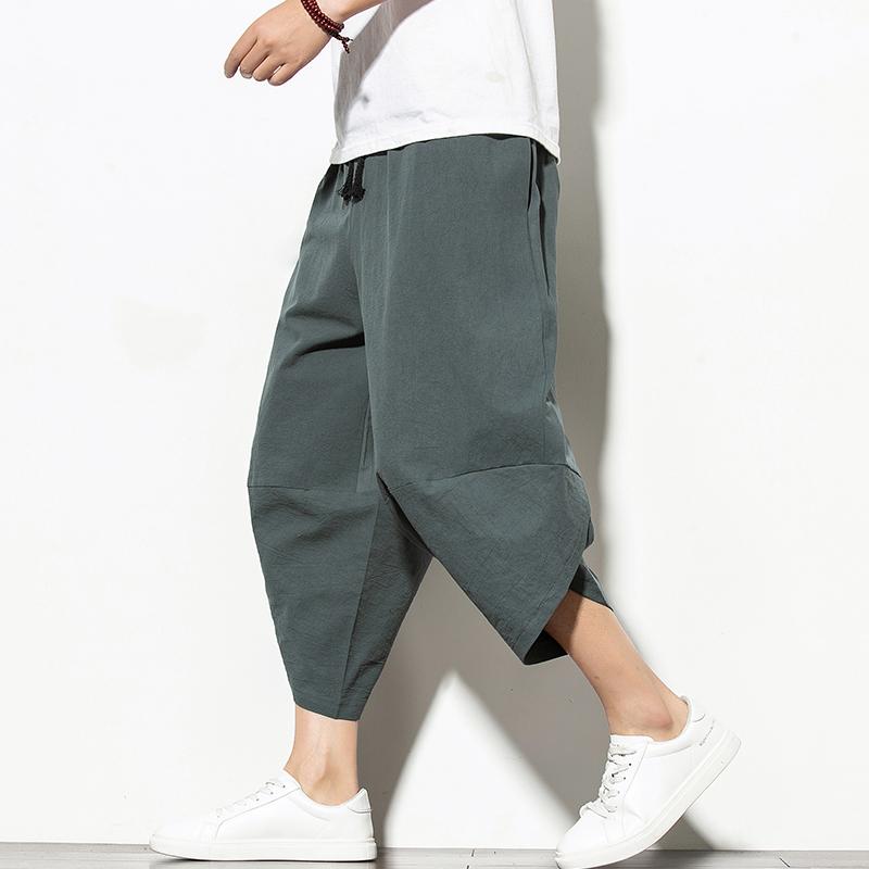 

2021 Summer Cotton Harem Pants Men Casual Hip Hop Trousers Cross Bloomers Calf-Length Pants Joggers Streetwear, K8008 green