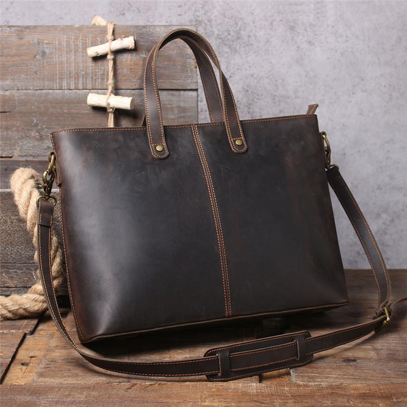 

Simple retro men's genuine leather portable briefcase first layer cowhide large-capacity one-shoulder messenger computer bag, Coffee