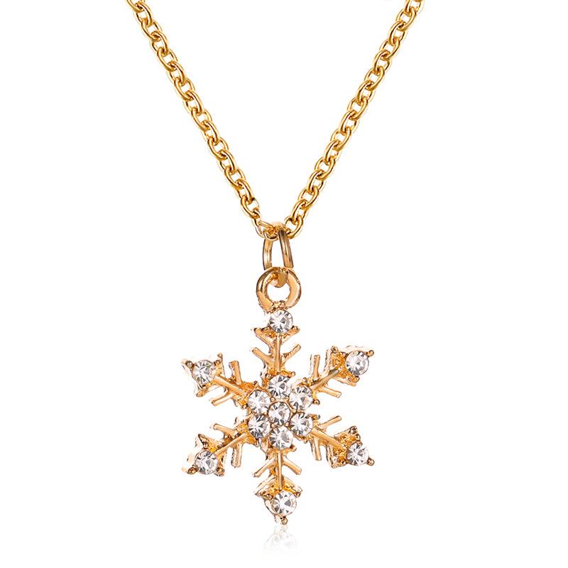 

Christmas Necklace Gold Color Snowflake Cane Xmas Tree Flower Jewelry Rhinestone Crystal Pendant Sweater Chain New Year Gift