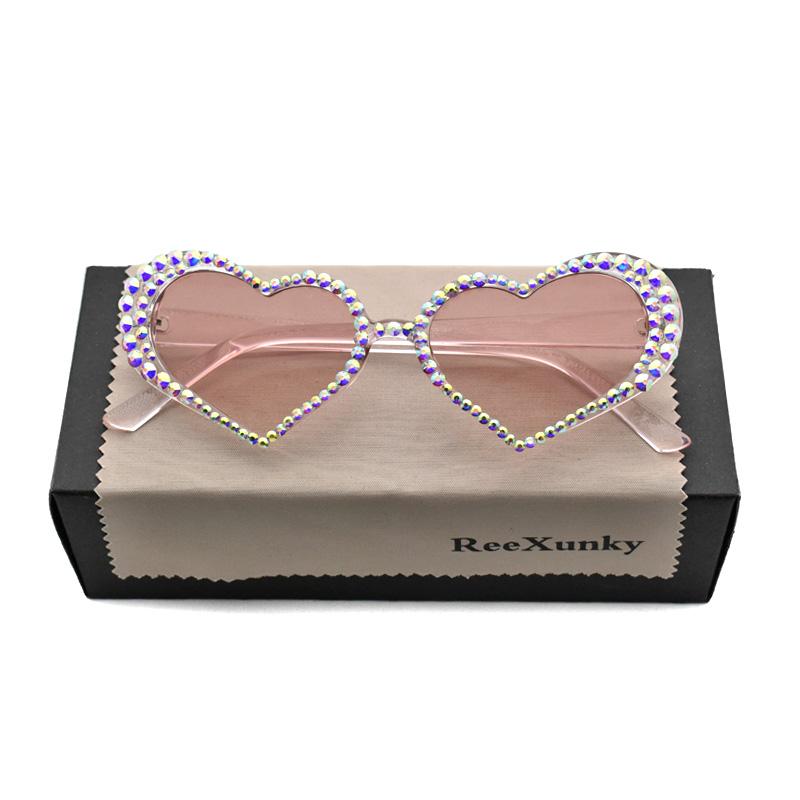 

Vintage Heart Frame Rhinestone Sunglasses Women Fashion Luxury Cat Eye Glasses
