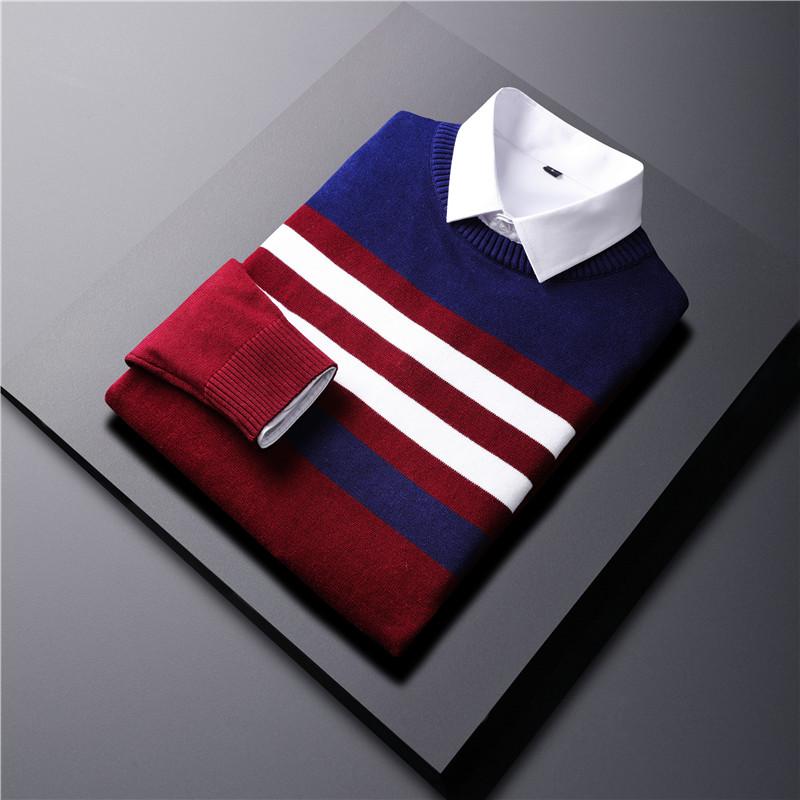 

New style men's autumn and winter Pullover wool slim stripe knitted sweater men's clothing brand casual, Black