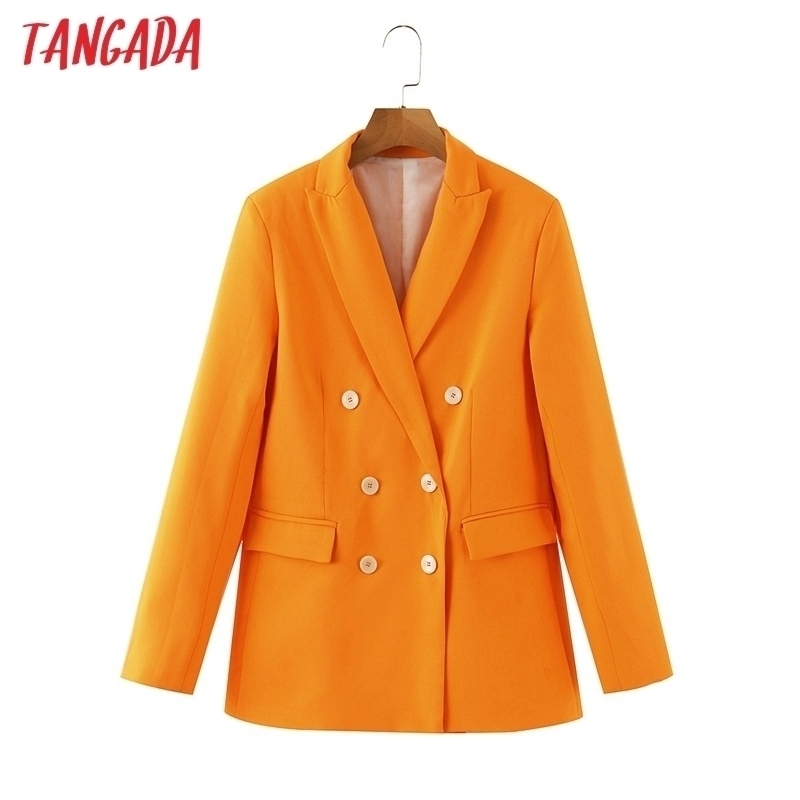 

Tangada women orange blazer buttons long sleeve autumn winter ladies work blazer suits SL502 201201