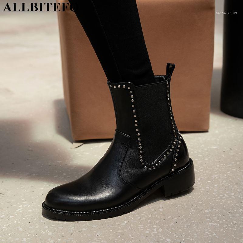 

ALLBITEFO round toe genuine leather women boots fashion brand high heels ankle boots for women office work shoes motocycle1, As picture