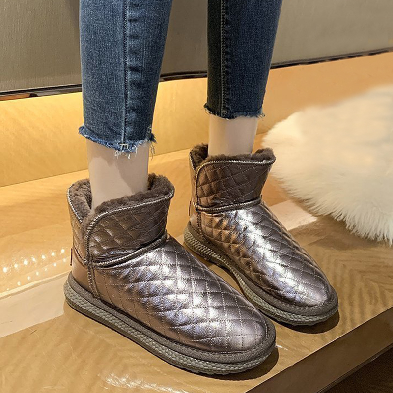 

2021 The New Quente Pelcia Tornozelo Para As Mulheres Couro Macio Do Plutnio Botas Neve Prova Dwaterproof Gua Sapatos De I1kg, Gun color