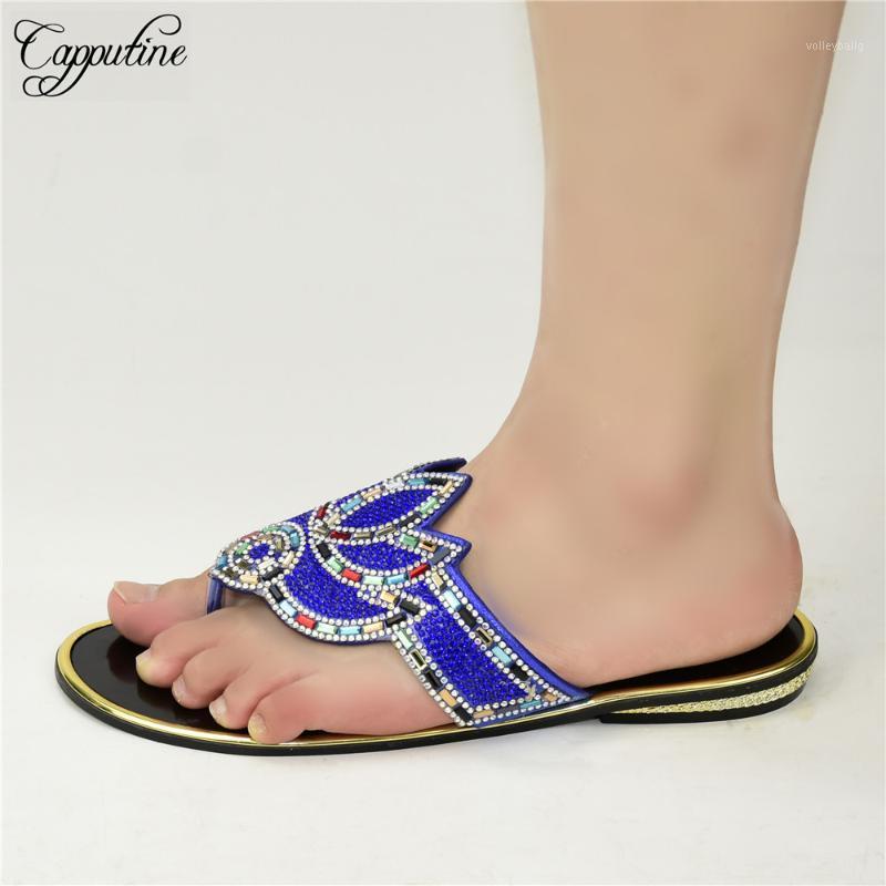 

New arriva royal blue lower heel slippers shoes with rhinestones for party ,heel height 2cm, 88-251, As pic