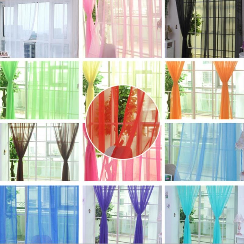 

2 Pcs/Set Modern Solid Tulle Curtains For Living Room Transparent Tulle Curtains Window Sheer For The Wedding Bedroom Decoration, Yellow
