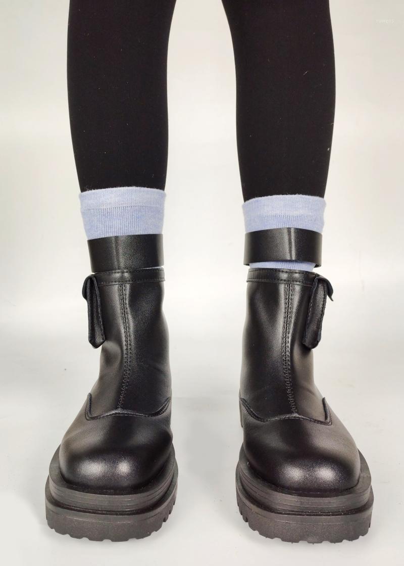 

Brand Pocket Bags Zipper Female Cool Chunky Platform Punk Design Patchwork Motorcycle Shoes Ankle Women Boots Autumn Boots1, Black flock