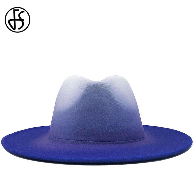 

Wide Brim Hats FS Women Men Wool Vintage Trilby Fedora Hat With Felt Gentleman Elegant Gradient For Lady Winter Jazz Caps, Black