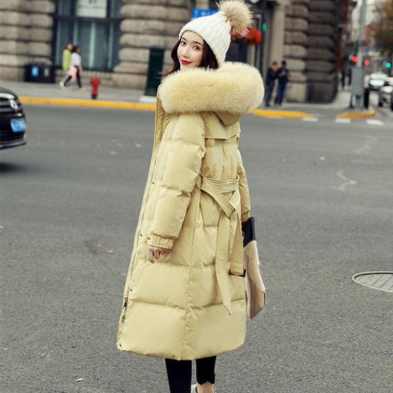 

New female down winter coat 2020 fur collar coats long woman outerwear, Black