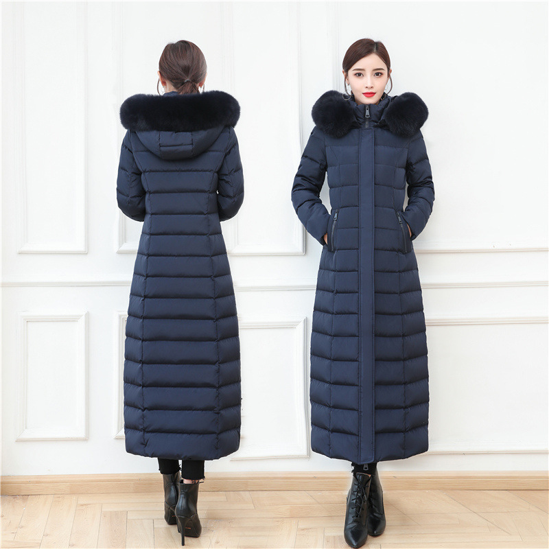 

Longer fluffy 95% women's winter fashion great real thick fox fur collar warmer down coat f1815, Black.