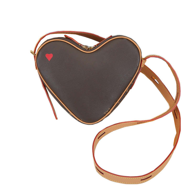 

Women's Shoulder Bag GAME ON COEUR Mini Designer 57456 Red Heart-shaped Handbag Calfskin Canvas Flower Crossbody Evening Purse L086, M57456