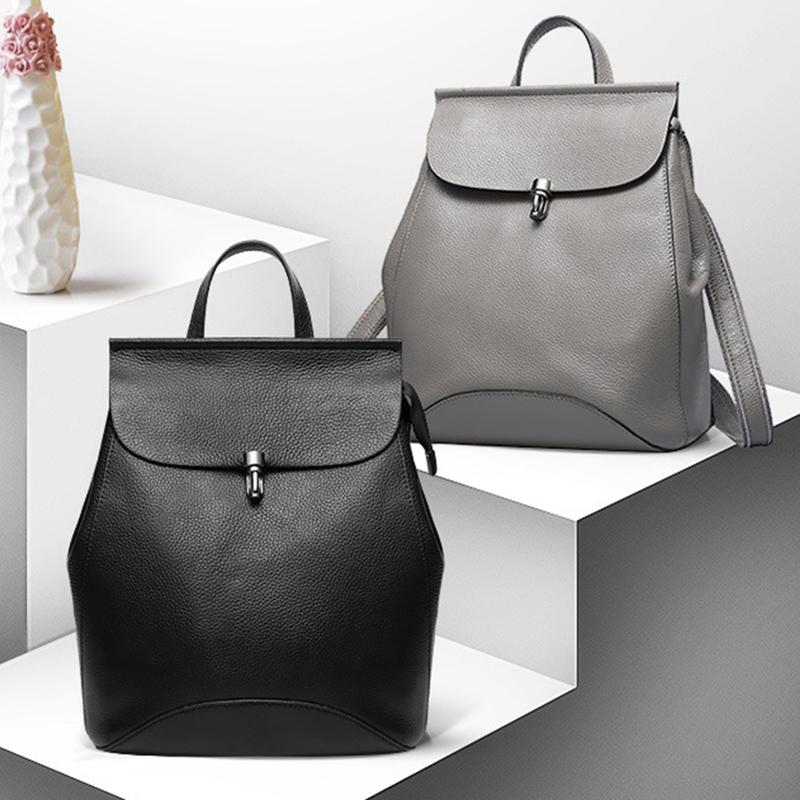 

real leather ladies first layer cowhide backpack female ladies school bag 2021 new fashion school bag backpack, Black