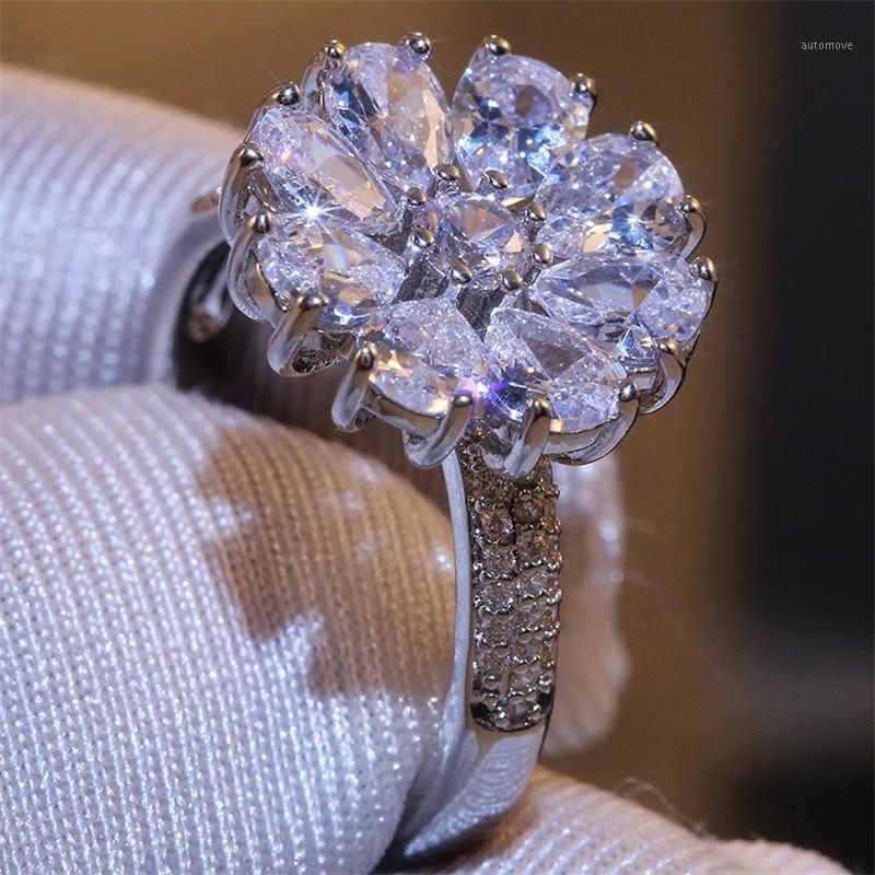 

WUKALO Silver Color Luxury Female Big Crystal Flower Ring Fashion Engagement Rings For Women Elegant Zircon Wedding Band Rings1