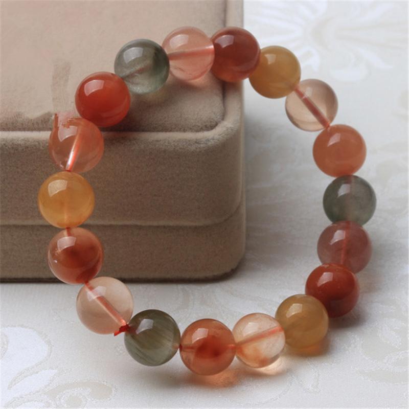 

Beaded, Strands 11-15mm Genuine Natural Multi Colors Fukurokuju Gem Stone Rutilated Quartz Crystal Round Beads Women Mens Stretch Bracelet