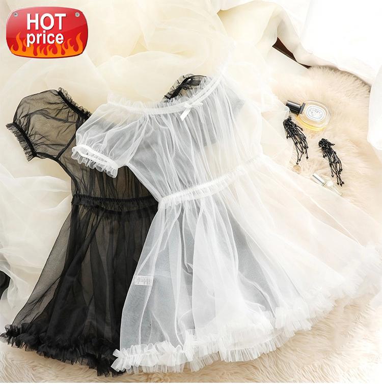 

Honeymoon Women Sexy Night Gown Lace Lingerie Set Lovely Sleep Wear Sexy Cute Princess Nightdress Sleepwear Lolita Erotic Bunny #BX1T, Black;white