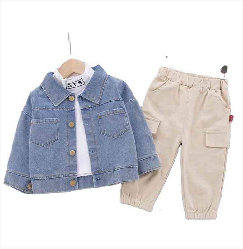 

Autumn Winter Denim Coats Kids Clothing Baby Girls Clothes For Top pants 2pcs Sets Children Boys Suits 1 2 3 4, White
