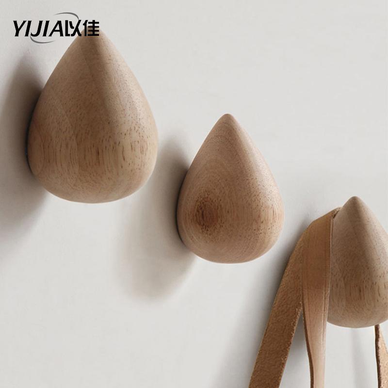 

Nordic wall home decoration creative water drop shape solid wood hook coat rack