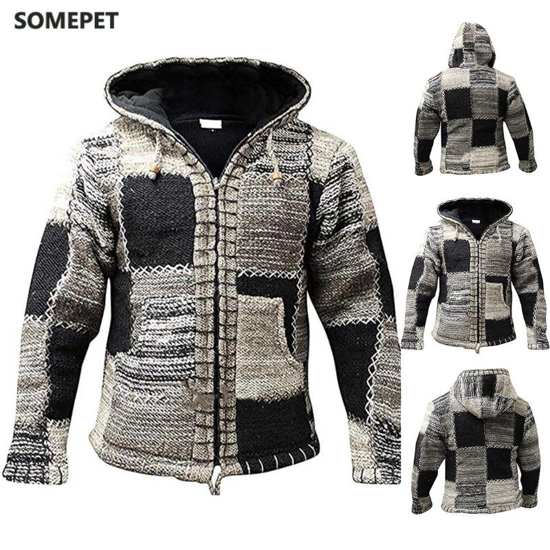 

Men's Sweater Coat 2020 Spring Autumn Mens Hooded Stripe Coat Thick Zipper Wool Sweater Cardigan Jumpers Male, Style2-black