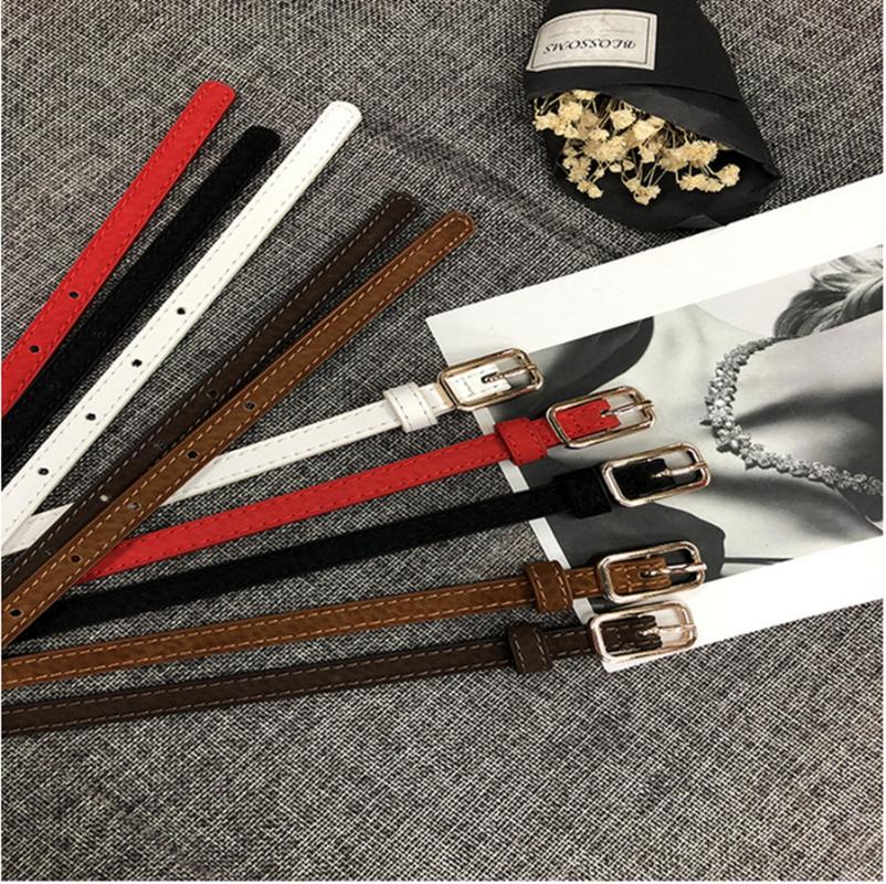 

2020 New Korean Women's Square Button Thin Belt PU With Dress Jeans, Black;brown