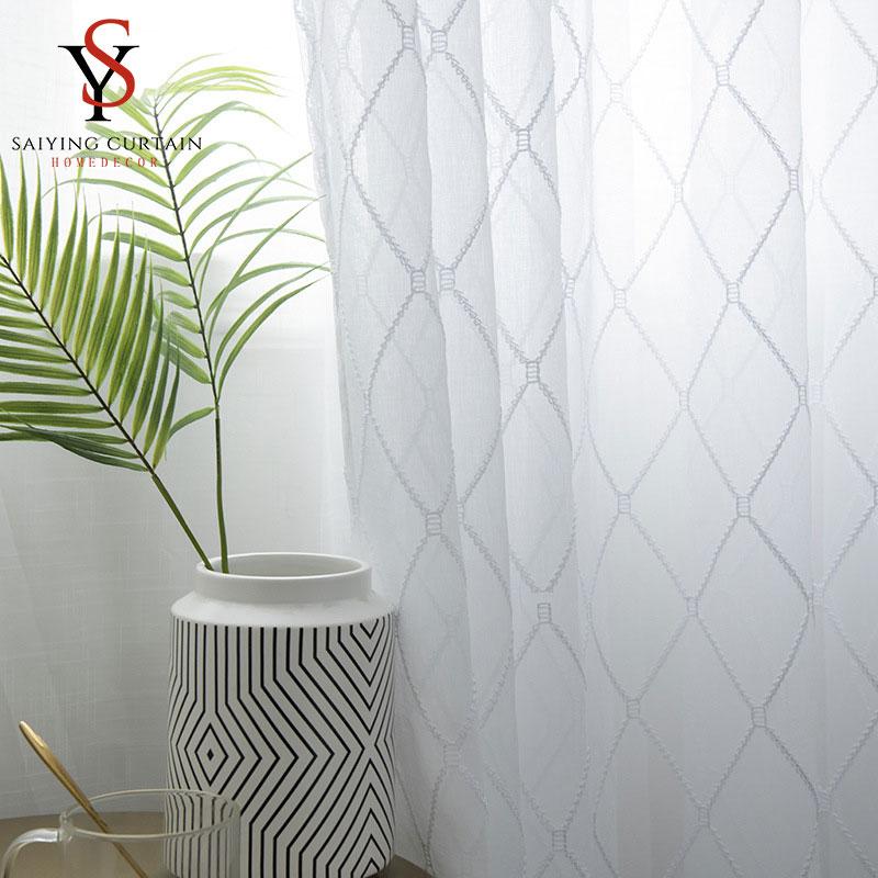 

Modern Plaid Tulle Window Treatments Curtains For Living Room White Sheer Voile Curtian For Bedroom Drape Blind Finished Decor