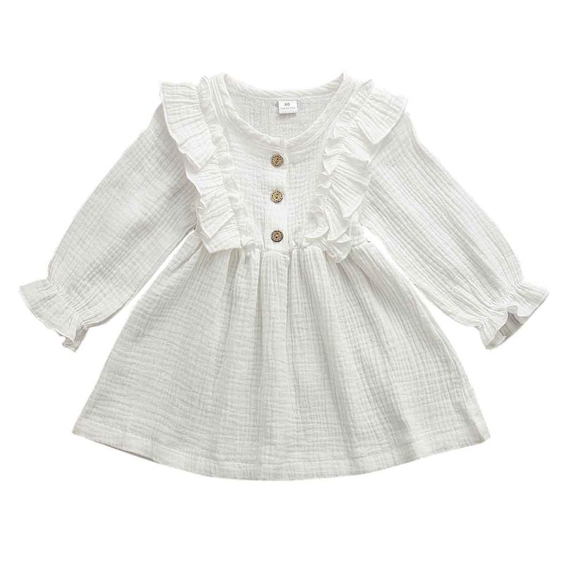 

Baby & children's clothes Toddler Kids Baby Girl Autumn Dress Ruffles Long Sleeve Solid Cotton Linen Party Casual Dress Clothes
