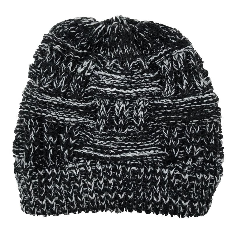 

Women Chunky Plaid Knitted Beanie Hat with Hole Solid Color Skull Cap