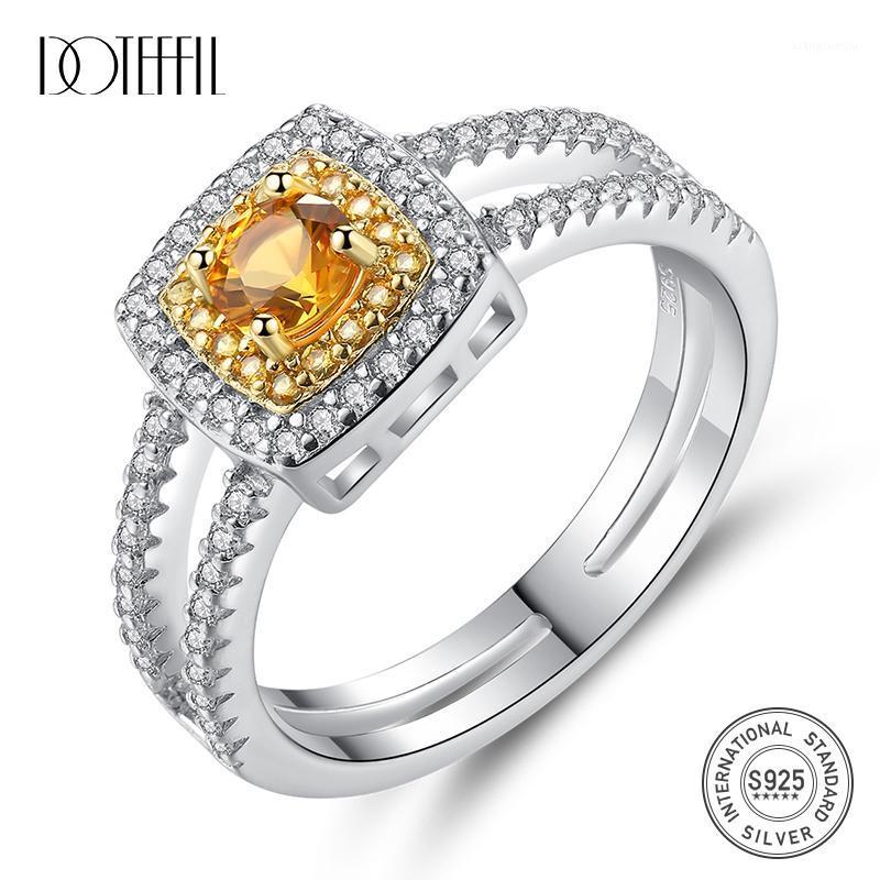 

Cluster Rings DOTEFFIL Sterling Silver 925 Engagement For Women Exquisite Round Colorful Prong Setting Bague Femme De Marque Luxe, Golden;silver