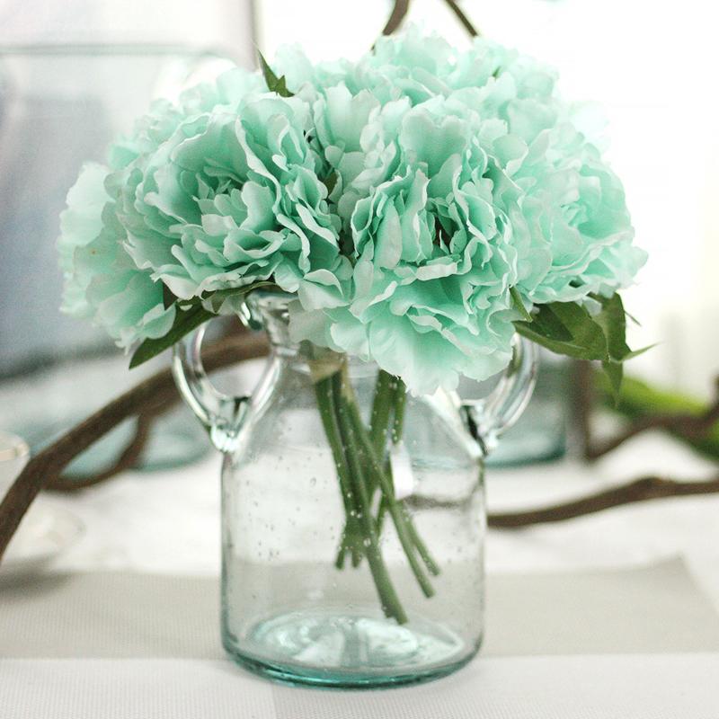 

5 Heads Artificial Flower Hydrangea Peony Bridal Bouquet Silk Flower For DIY Home Party Decor with Green leaf Natural Lifelike