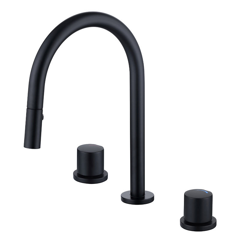

Luxury Matte black basin faucet double handle design bathroom faucet Pull out Mixer deck mounted