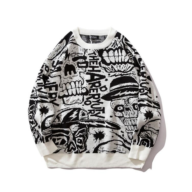 

2020 new men skull shirts streetwear pullover-neck long sleeve hip hop autumn harajuku couple of loose tops, Green.