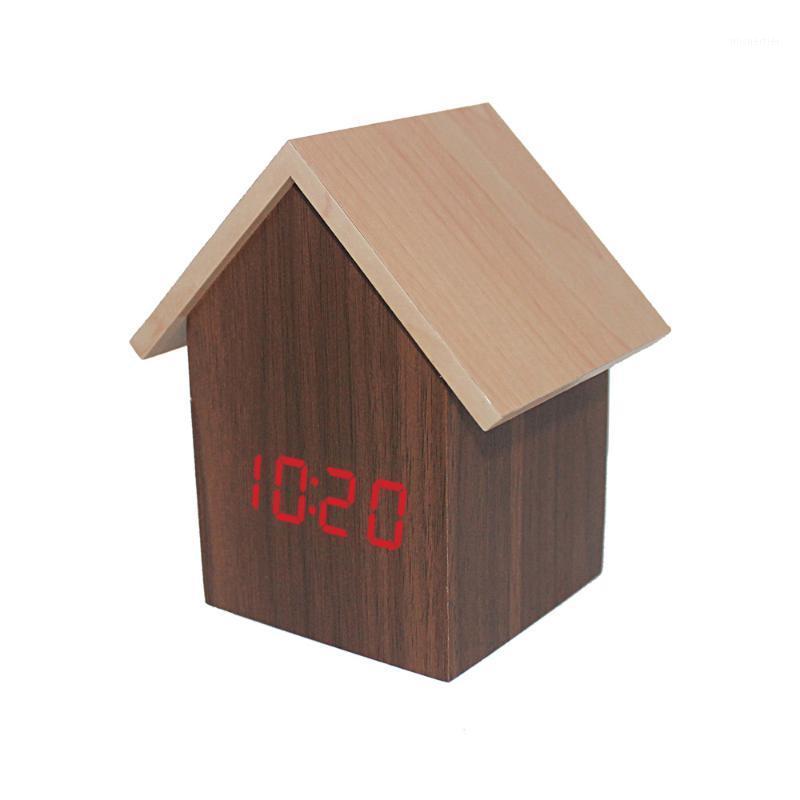 

Korean Wooden House Clock House-shaped LED Electronic Clock Creative Table Desk Digital Home Bedroom Desktop Decoration1